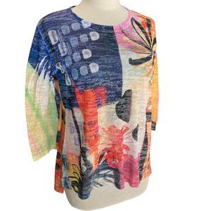 Jess & Jane Burnout Artsy Shirt Abstract Colorful Floral Lagenlook Maximalism-M